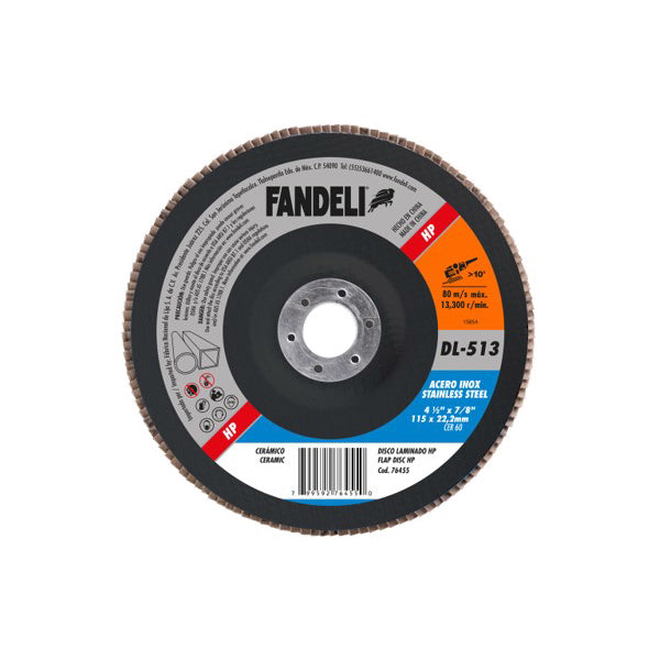 DISCO LAMINADO CERAMICO C-60 METAL E INOX 4-1/2" (HIGH PERFORMANCE) DL-513 FANDELI 76455