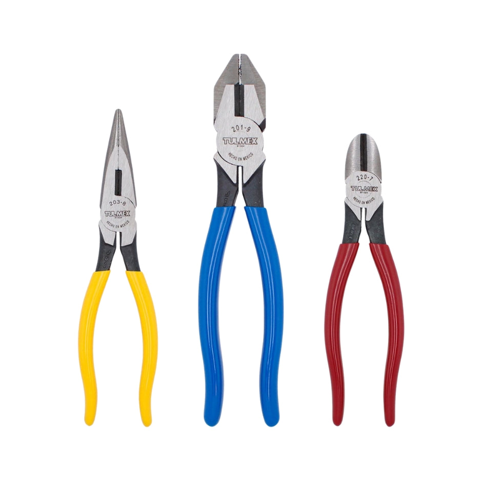 PINZAS (JUEGO 3 PZ.) ELECTRICISTA CORTE DIAGONAL Y PUNTA TULMEX TMX0002 ONTINUADA