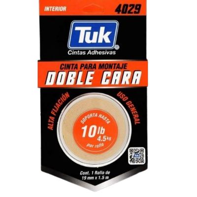 CINTA MONTAJE DOBLE CARA ESPUMA 3/4" (19mm x 1.5mts) TUK 4029