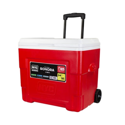 HIELERA (45 LATAS / 32 LTS) (FRIO HASTA 26 HORAS) SONORA CON RUEDAS NYC 0170