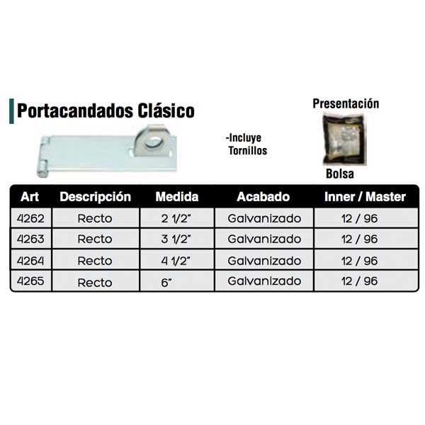 PORTACANDADO GALVANIZADO 3-1/2" DEXTER 4263
