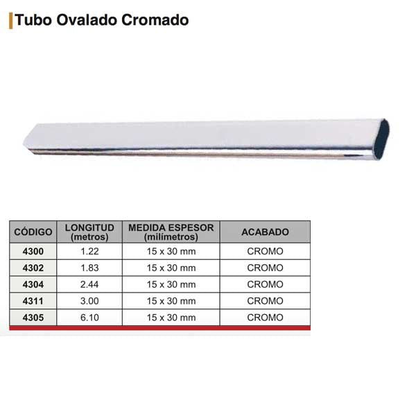 TUBO OVALADO CROMADO CLOSET/BAÑO 6.10mts HANDYHOME4305