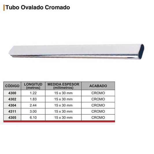 TUBO OVALADO CROMADO CLOSET/BAÑO 3mts HANDYHOME4311